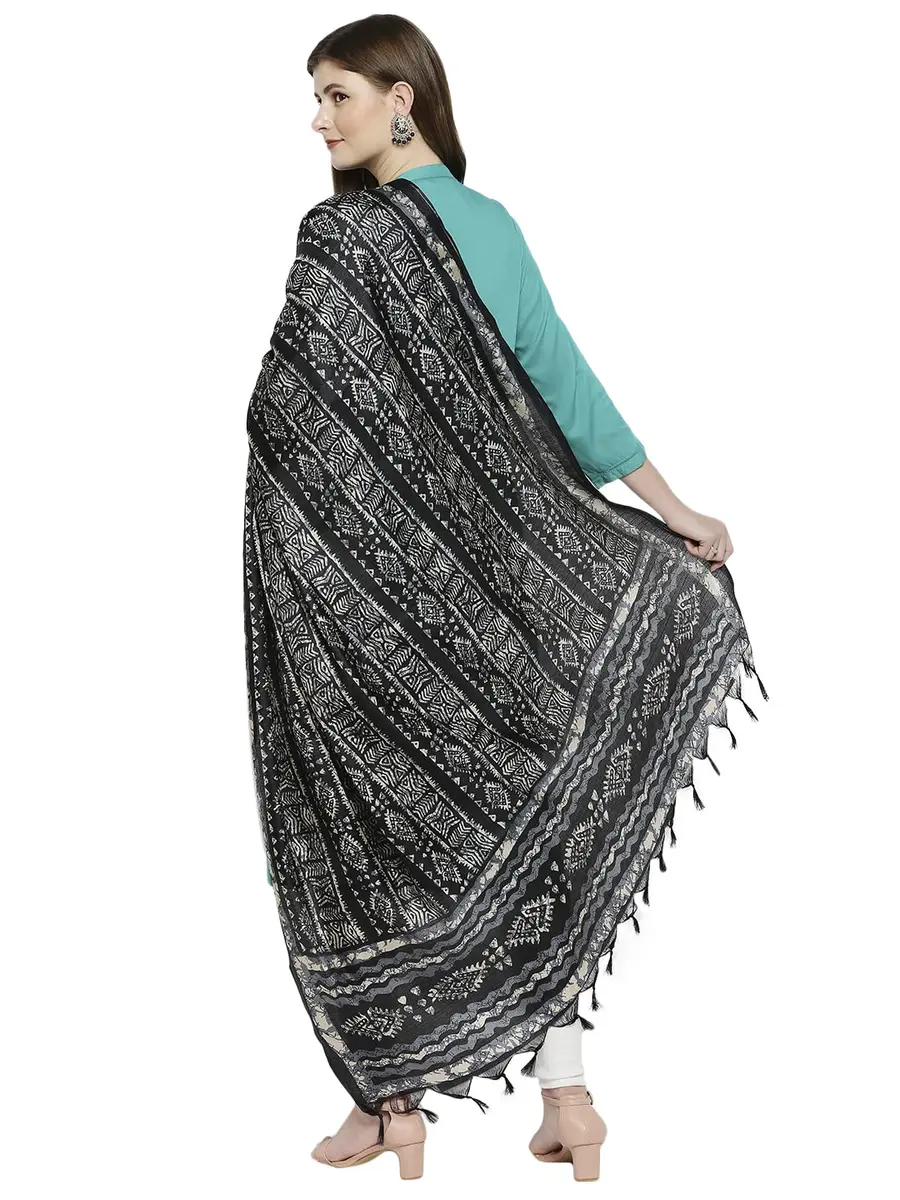 DUPATTA BAZAAR Women's Batik Printed Black Art Silk Dupatta | All Over Print, 240cm x 100cm, Hand Wash - view 3