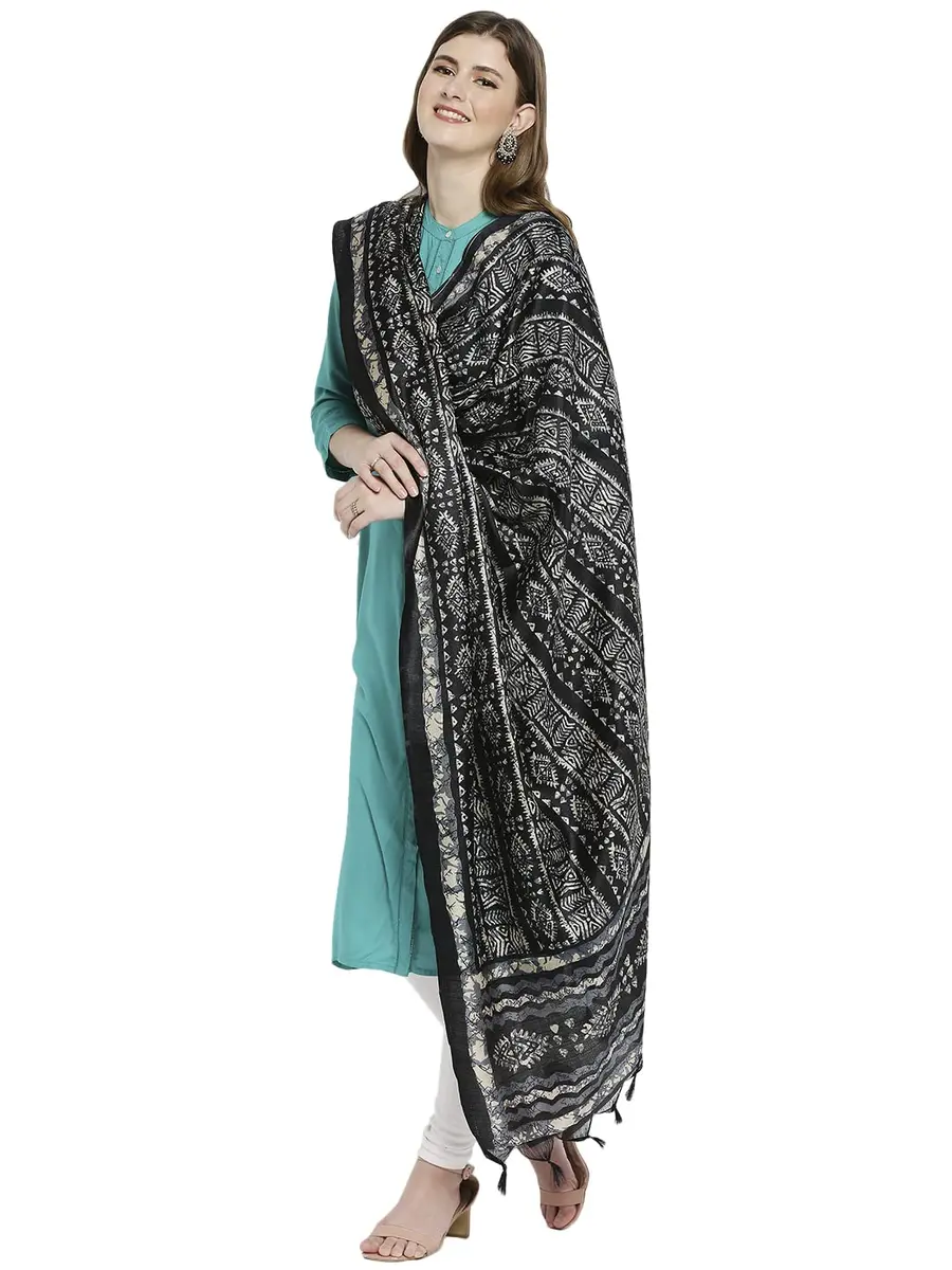 DUPATTA BAZAAR Women's Batik Printed Black Art Silk Dupatta | All Over Print, 240cm x 100cm, Hand Wash - view 4