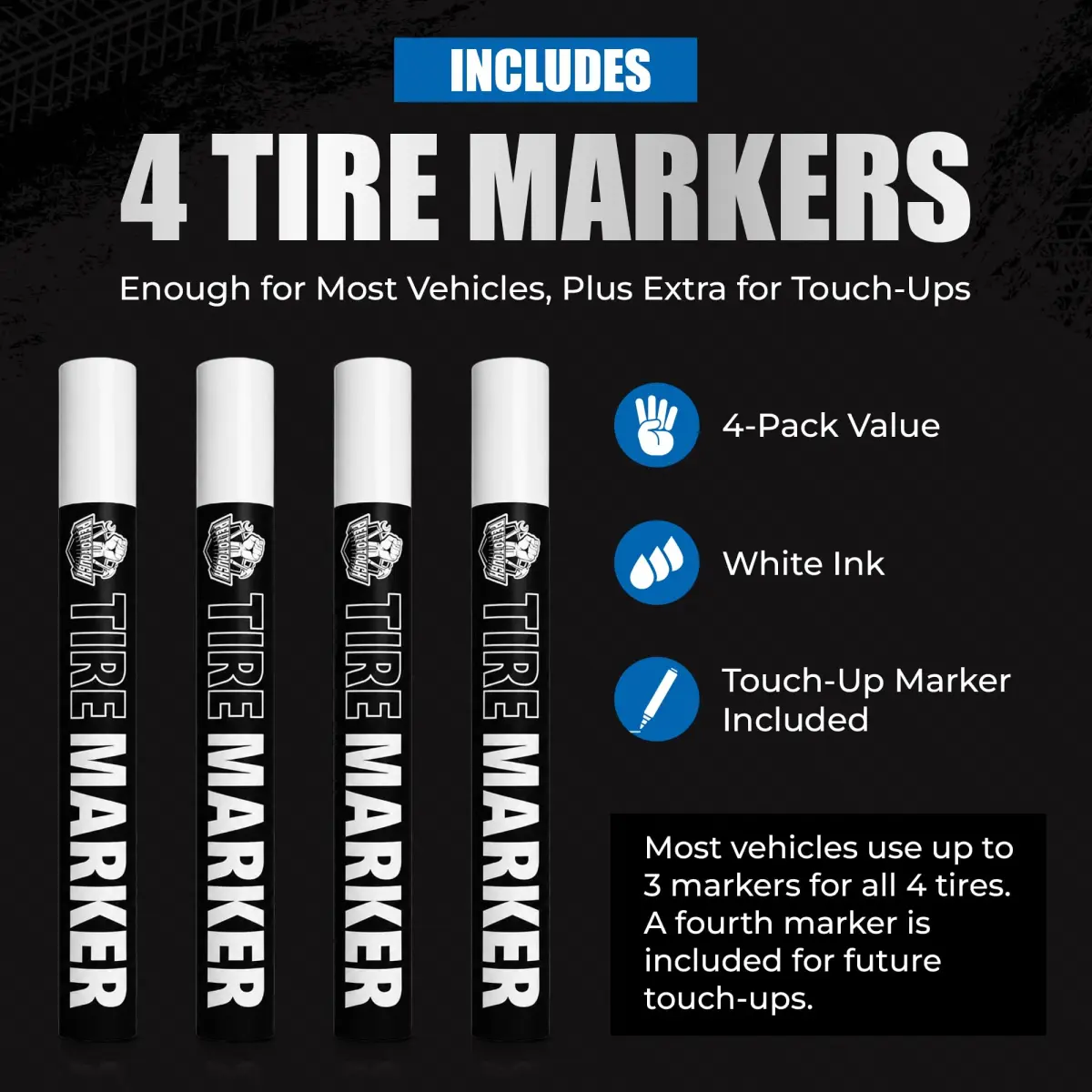 Pelto White Paint Tire Marker 4-Pack | Permanent Weatherproof Ink for Tires & More - view 5
