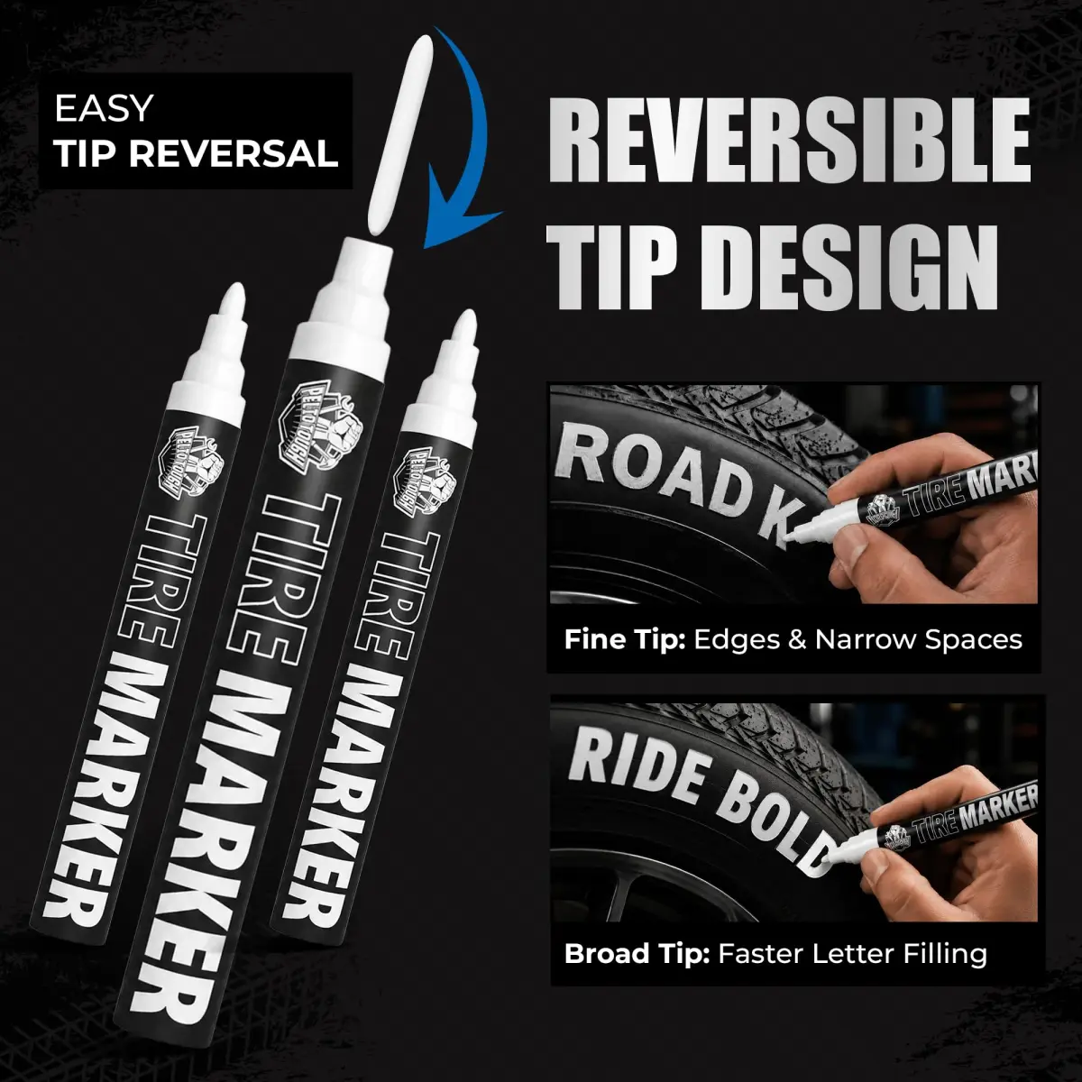Pelto White Paint Tire Marker 4-Pack | Permanent Weatherproof Ink for Tires & More - view 6