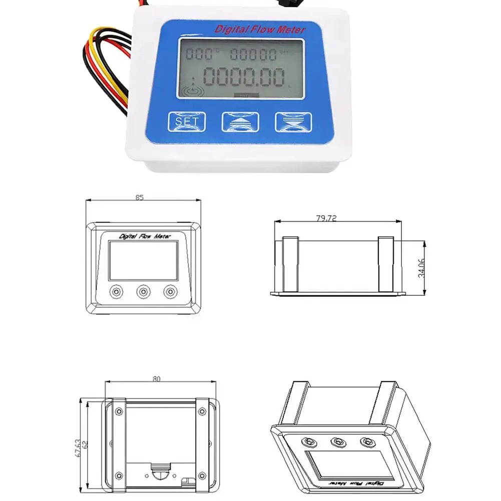 Lelukee Digital LCD Water Flow Totalizer and Rate Meter with G1/2" Hall Effect Sensor, 1-30L/min | DC24V - view 5