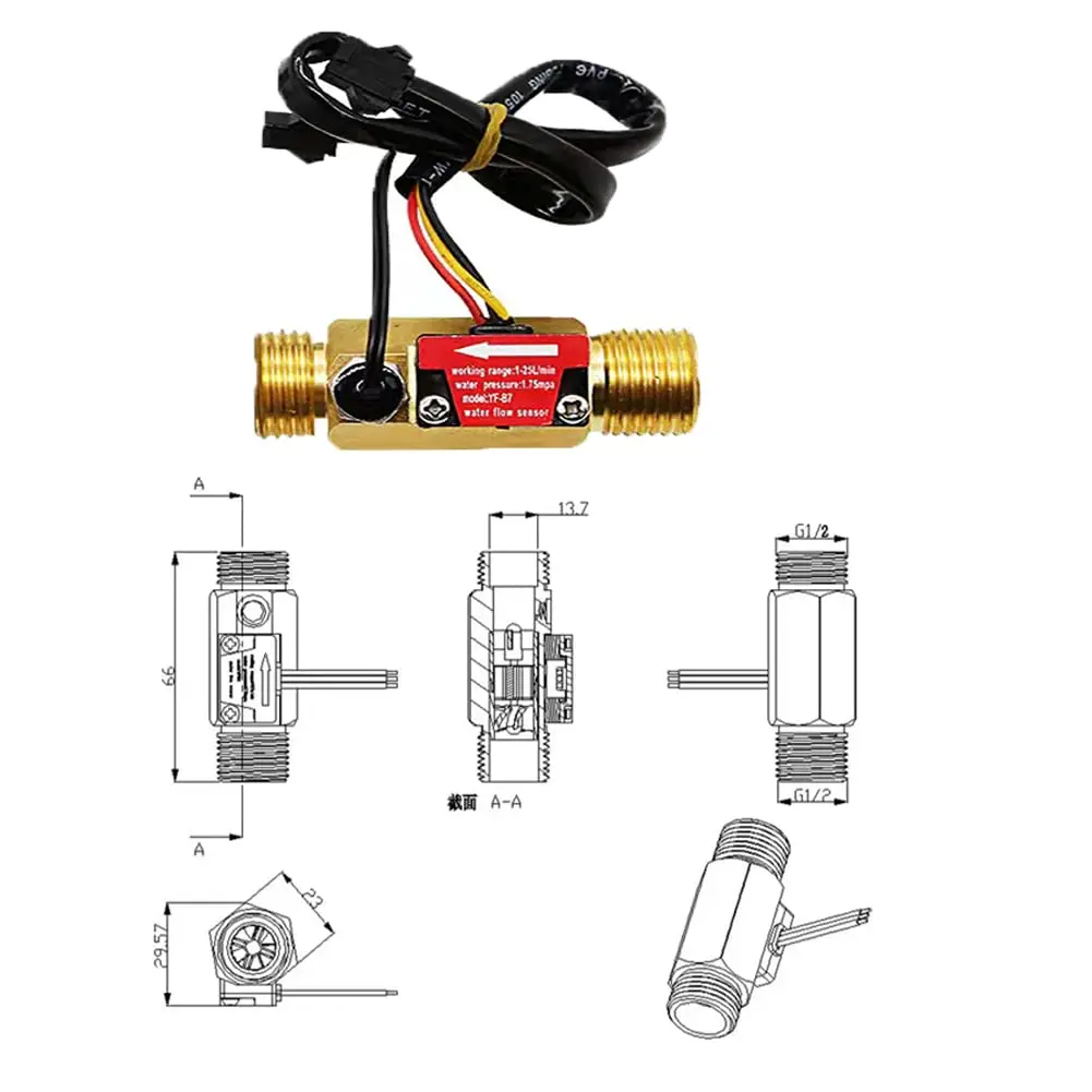 Lelukee Digital LCD Water Flow Totalizer and Rate Meter with G1/2" Hall Effect Sensor, 1-30L/min | DC24V - view 6