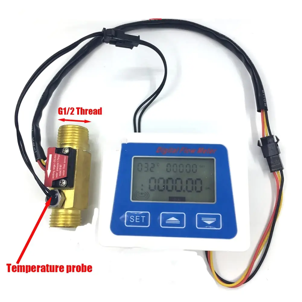 Lelukee Digital LCD Water Flow Totalizer and Rate Meter with G1/2" Hall Effect Sensor, 1-30L/min | DC24V - view 2