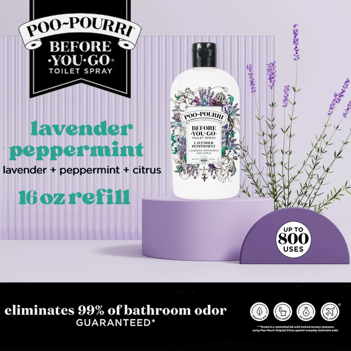 Poo-Pourri Before-You-Go Toilet Spray Refill Lavender Peppermint 473ml (16 Fl Oz) | Funk Lock Technology Odor Eliminator - view 2