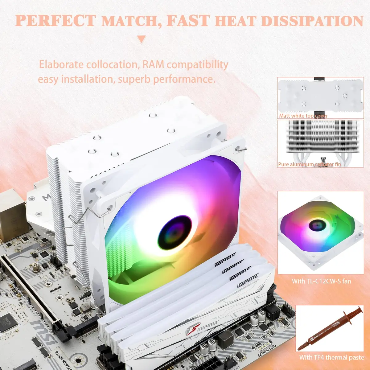 Thermalright Assassin King 120 SE White ARGB CPU Air Cooler 14.8cm (5.83 inch) | Compatible with Intel LGA1700/1851 & AMD AM4/AM5 - view 5