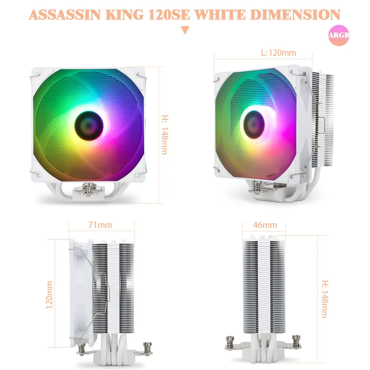 Thermalright Assassin King 120 SE White ARGB CPU Air Cooler 14.8cm (5.83 inch) | Compatible with Intel LGA1700/1851 & AMD AM4/AM5 - view 6
