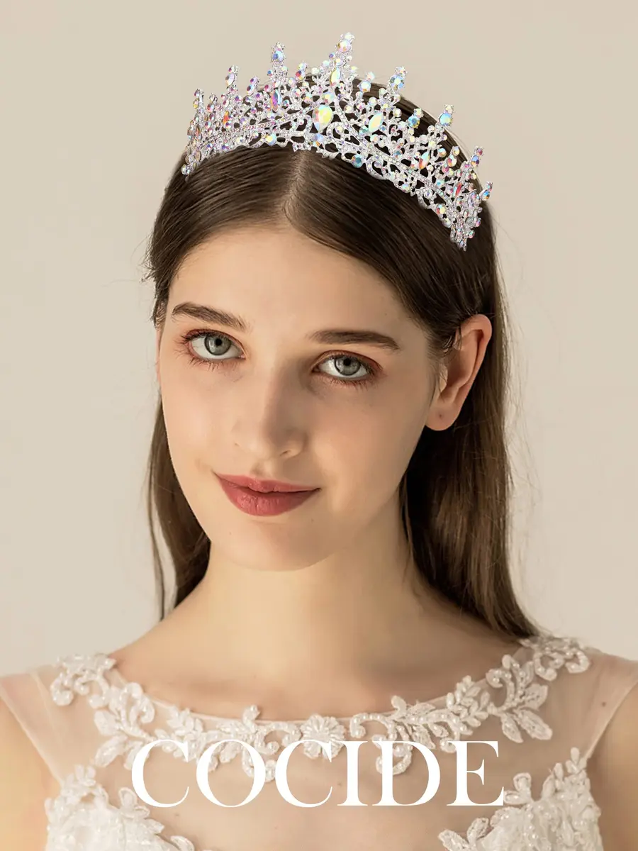 COCIDE Silver Tiara and Crown for Women 16cm Diameter | Crystal Queen Crowns for Bridal & Party - view 3