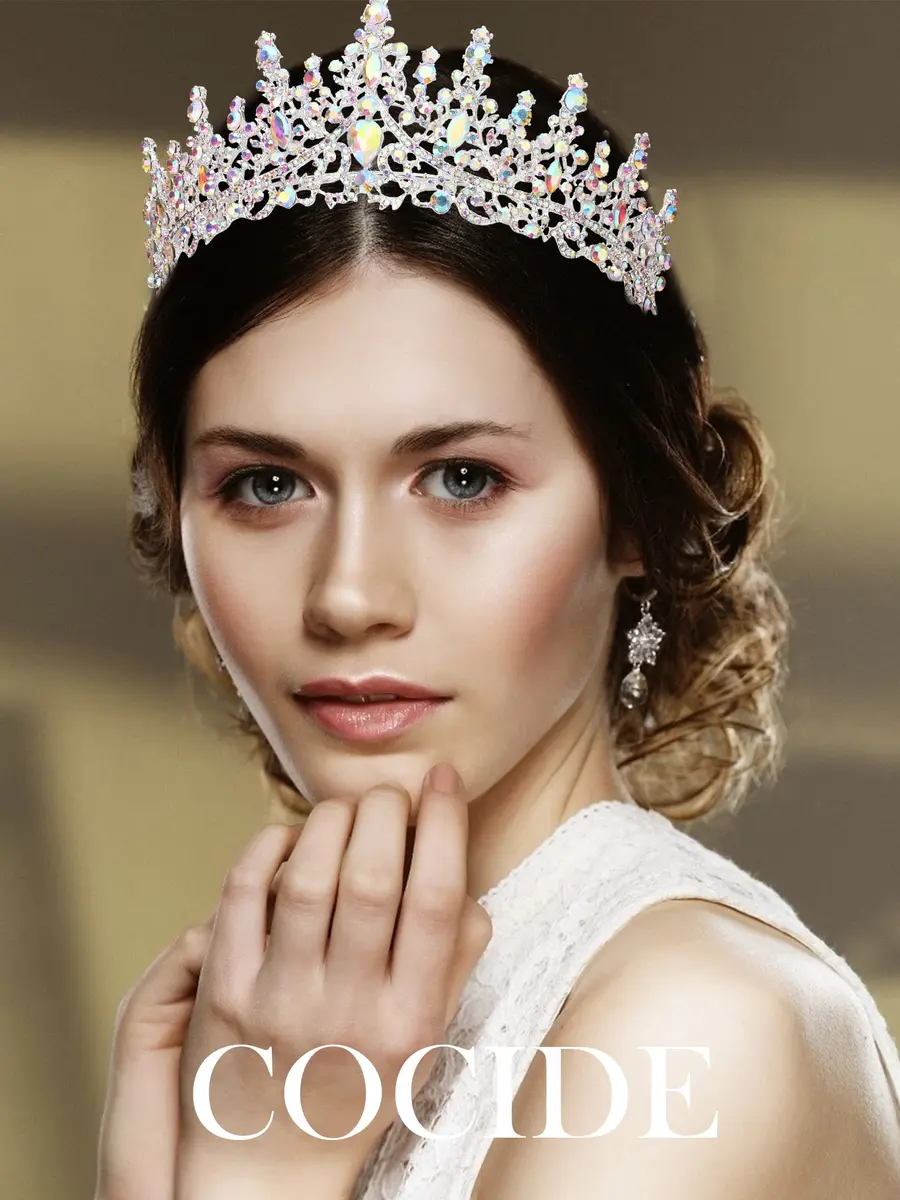 COCIDE Silver Tiara and Crown for Women 16cm Diameter | Crystal Queen Crowns for Bridal & Party - view 4