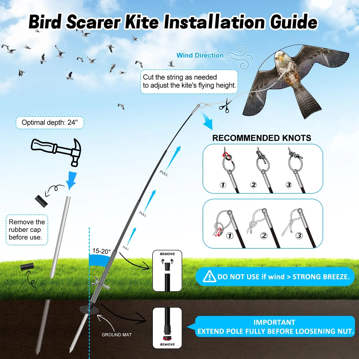 Flerigh Bird Scarer Kite with 13ft Pole | Effective Bird Deterrent for Gardens & Farms - view 6