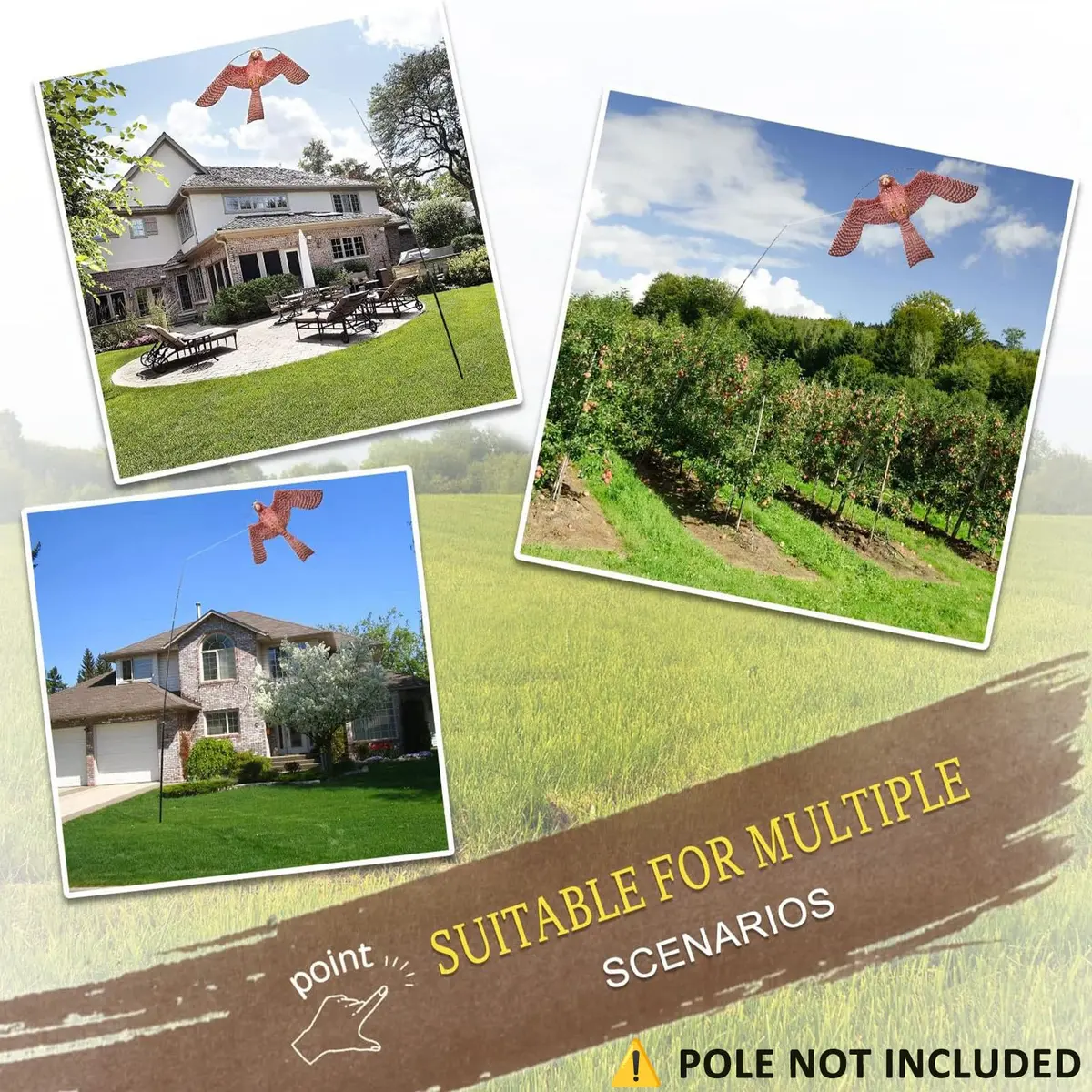 Flerigh Bird Scarer Kite Without Pole Bird Hawk Flying Kite-Style A | Realistic Bird Deterrent for Gardens & Crops - view 5