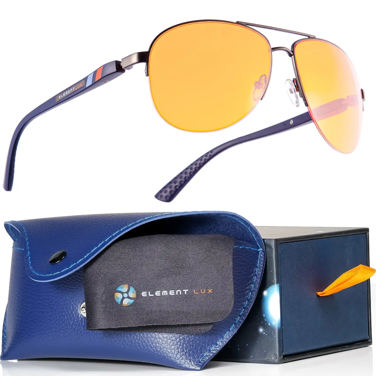 ELEMENT LUX Blue Light Blocking Glasses | 70% Light Amber Lenses | 57mm (2.24 inches) Aviator Style - main product image