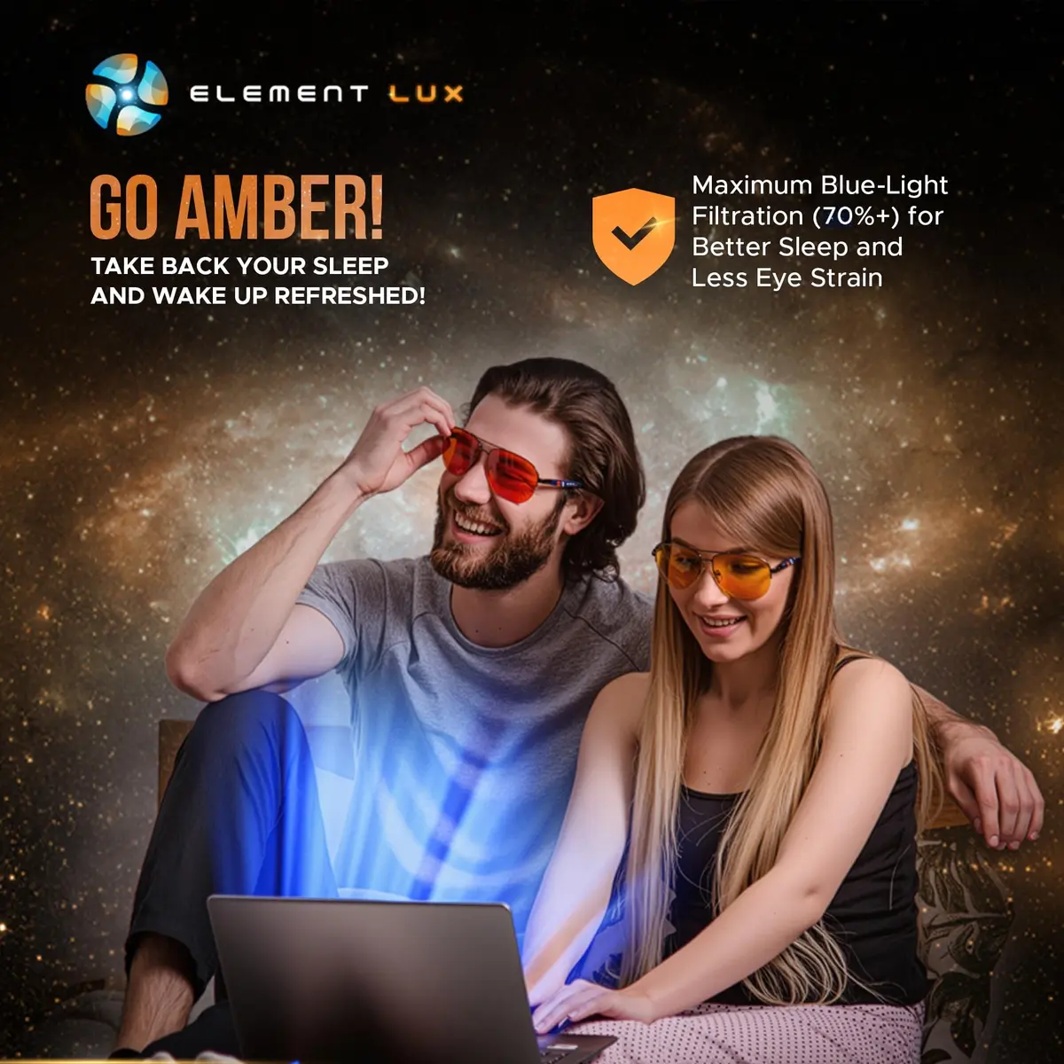 ELEMENT LUX Blue Light Blocking Glasses | 70% Light Amber Lenses | 57mm (2.24 inches) Aviator Style - view 5