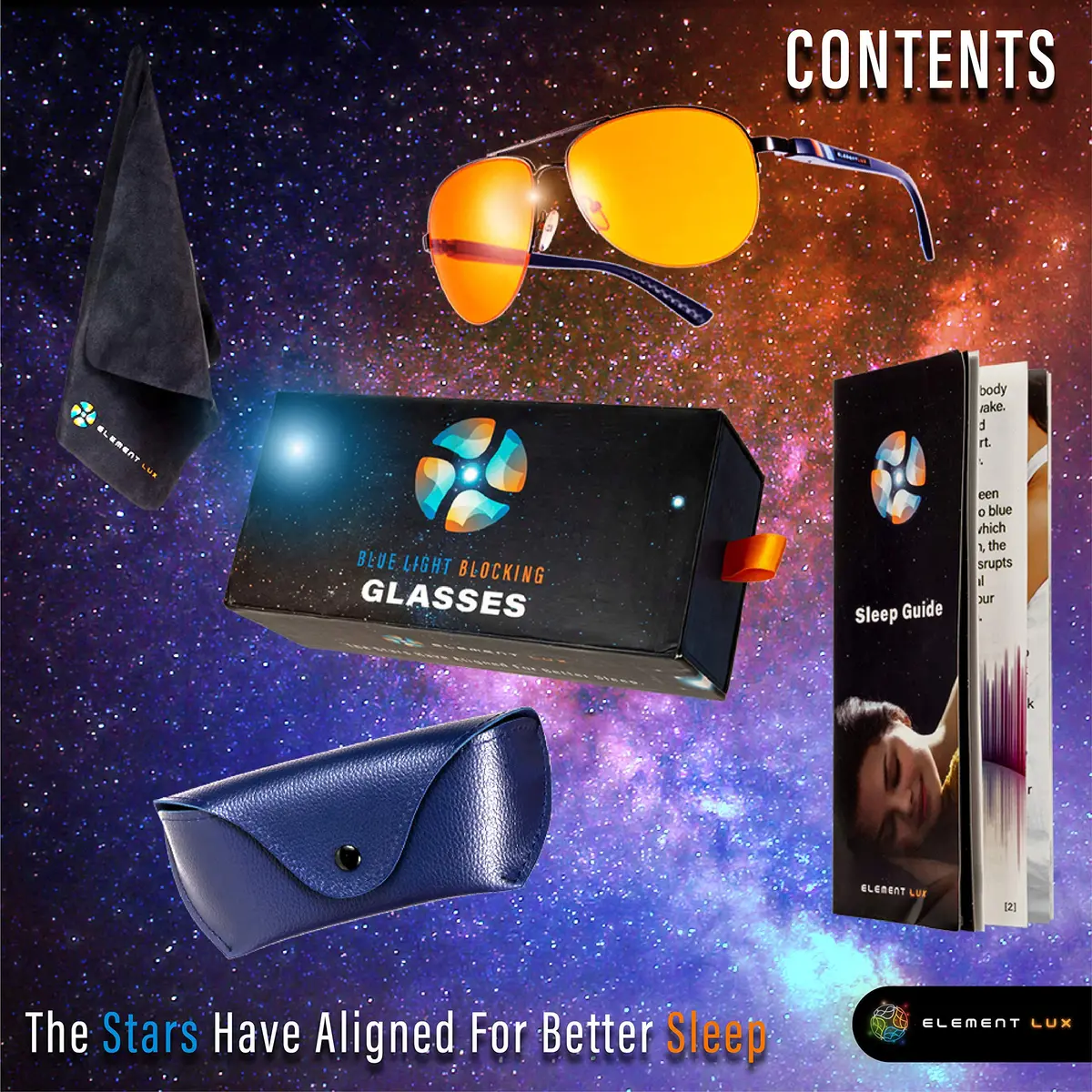 ELEMENT LUX Blue Light Blocking Glasses | 70% Light Amber Lenses | 57mm (2.24 inches) Aviator Style - view 7