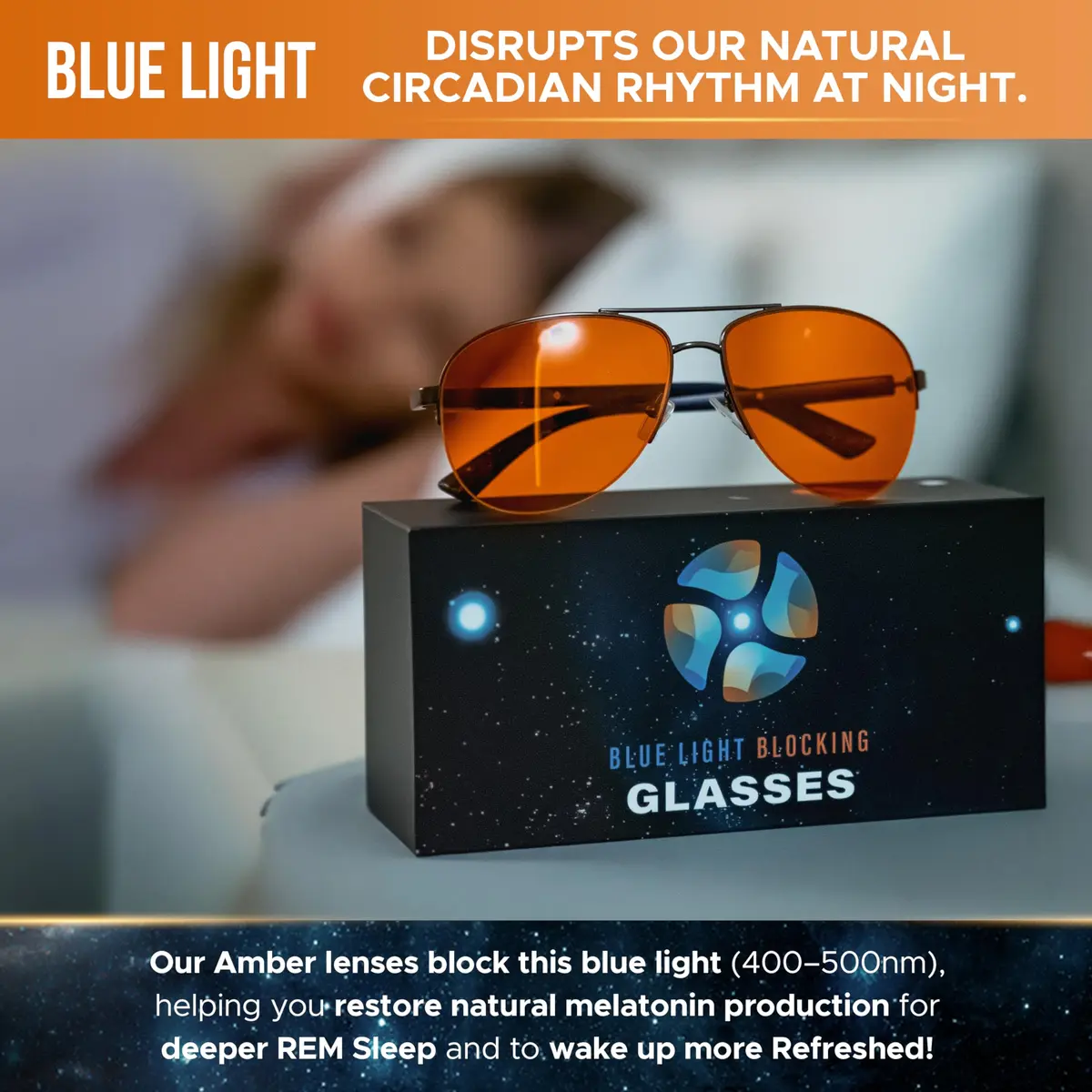 ELEMENT LUX Blue Light Blocking Glasses | 70% Light Amber Lenses | 57mm (2.24 inches) Aviator Style - view 8