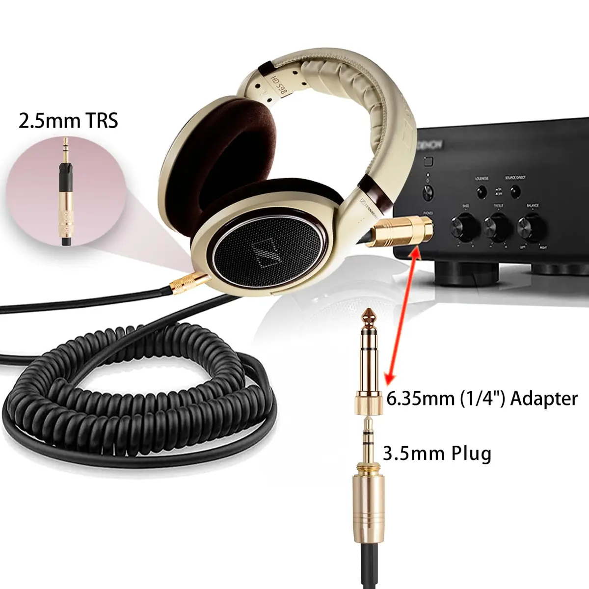 FAAEAL Coiled Audio Upgrade Cable Compatible with Sennheiser HD598Cs HD560s HD598SE HD620S HD400PRO HD599 ATH-M50x M70x Headphones 4.2ft-14ft | Audiophile Sound Enhancement - view 4