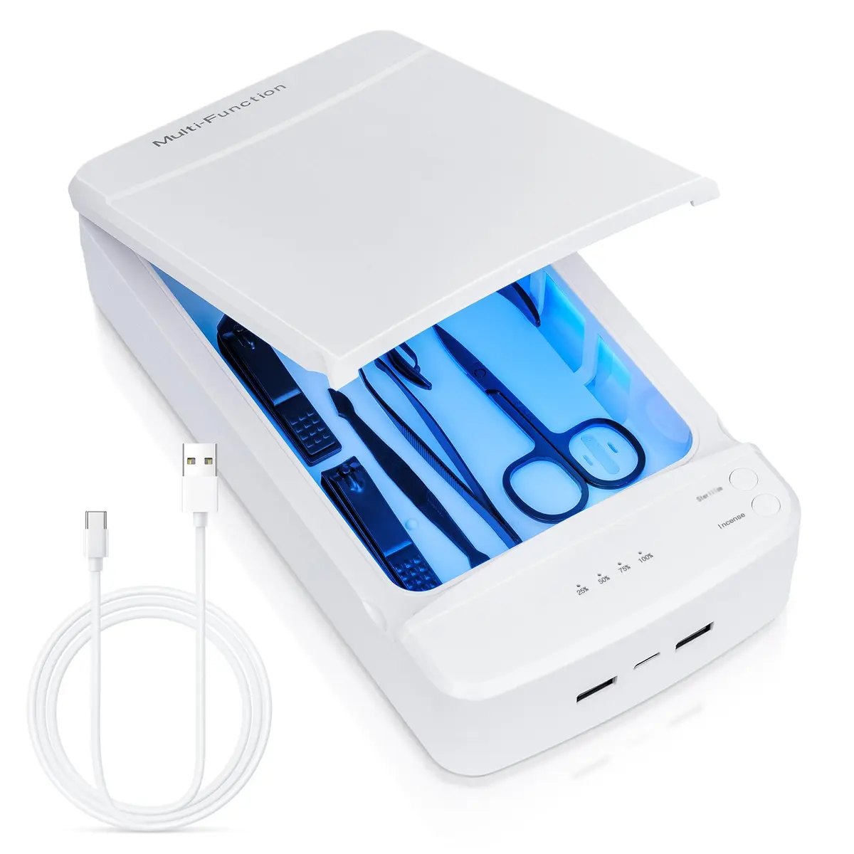 LXIANGN Blue Light Nail Tool Cleaner Box 18.2cm (7.16in) | Portable USB Sanitizer for Manicure Tools - main product image