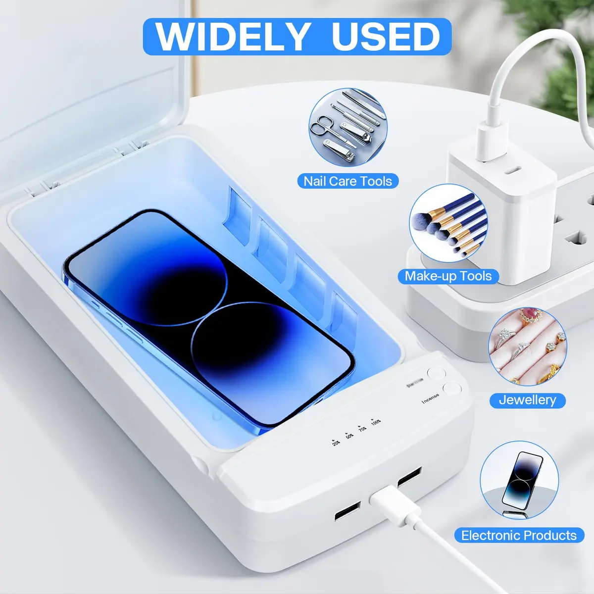 LXIANGN Blue Light Nail Tool Cleaner Box 18.2cm (7.16in) | Portable USB Sanitizer for Manicure Tools - view 7
