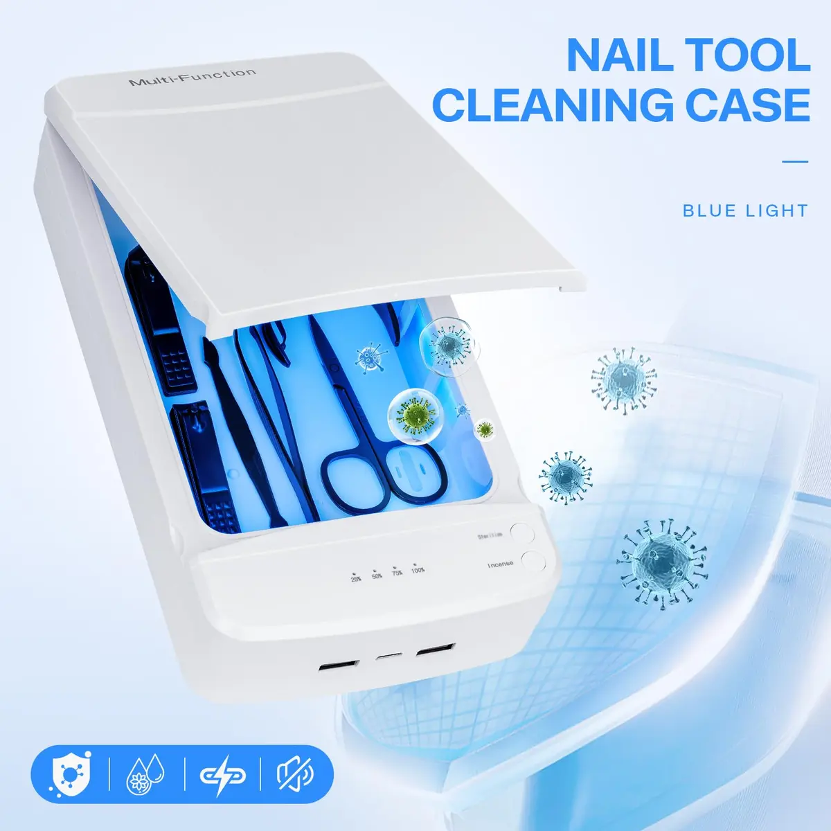 LXIANGN Blue Light Nail Tool Cleaner Box 18.2cm (7.16in) | Portable USB Sanitizer for Manicure Tools - view 2