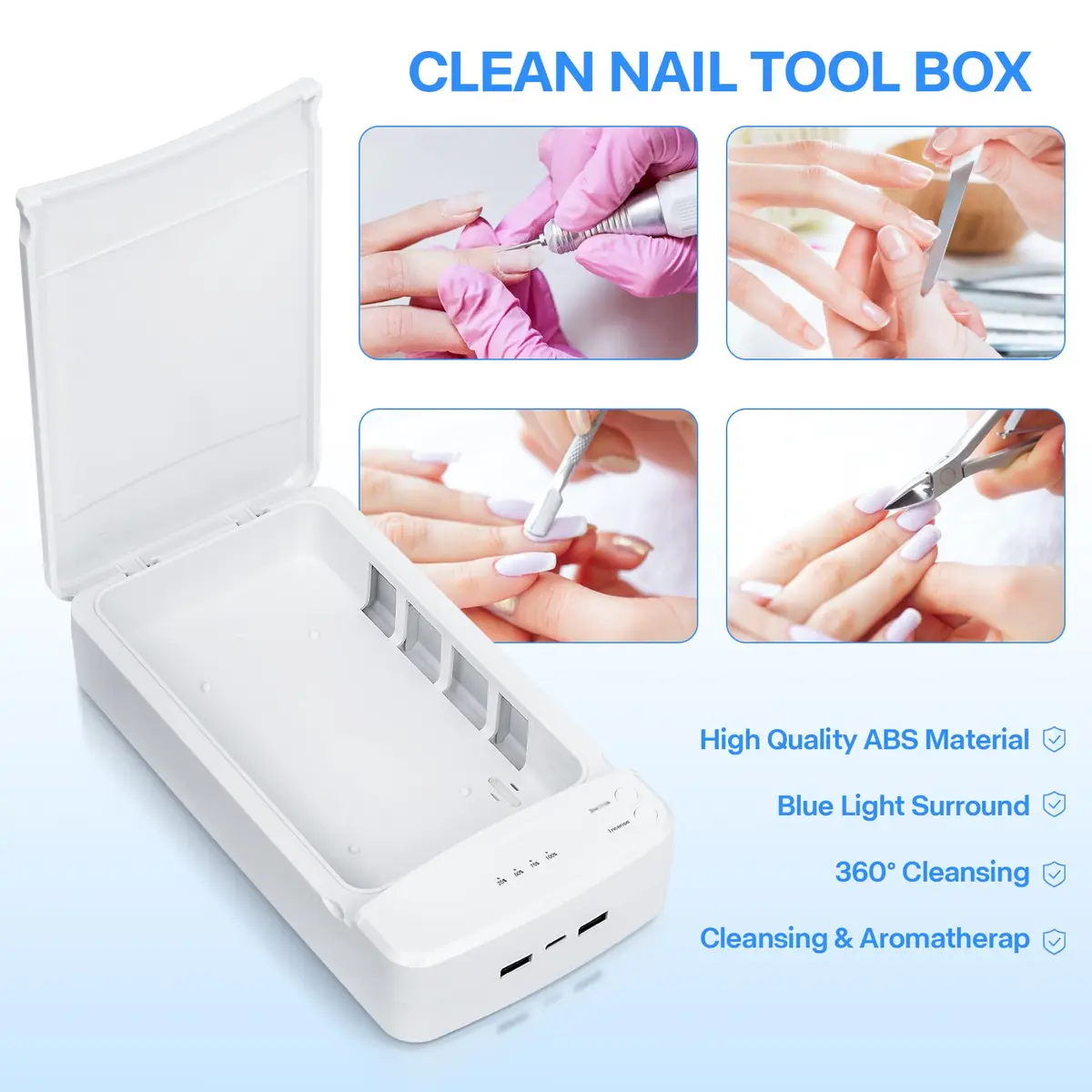 LXIANGN Blue Light Nail Tool Cleaner Box 18.2cm (7.16in) | Portable USB Sanitizer for Manicure Tools - view 3
