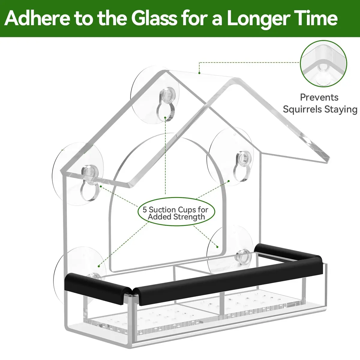 DY-SKTY Clear Window Bird Feeder with 5 Strong Suction Cups | Durable Acrylic Bird Watching Gift - view 3