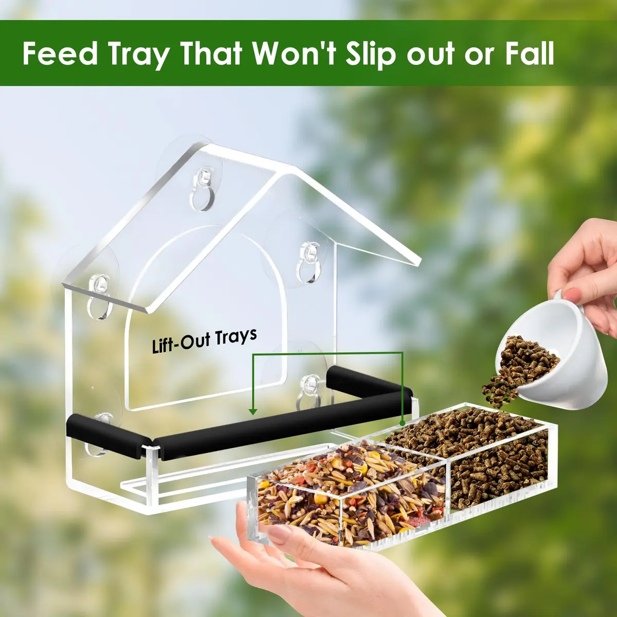 DY-SKTY Clear Window Bird Feeder with 5 Strong Suction Cups | Durable Acrylic Bird Watching Gift - view 4