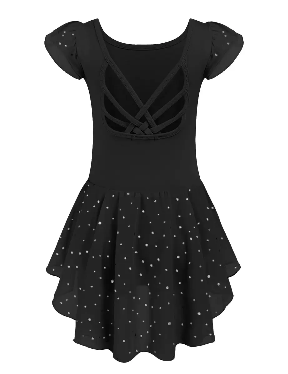 Arshiner Girls Ruffle Sleeve Ballet Leotard with Skirt Black 3-4T (100 cm) | Sparkle Double Layer Ruffle Sleeve - main product image