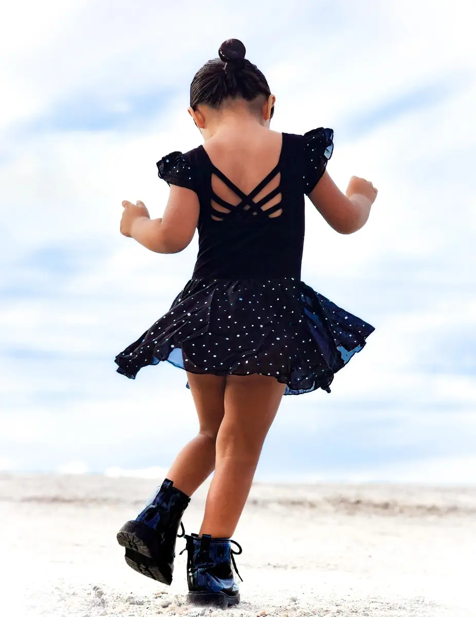 Arshiner Girls Ruffle Sleeve Ballet Leotard with Skirt Black 3-4T (100 cm) | Sparkle Double Layer Ruffle Sleeve - view 7