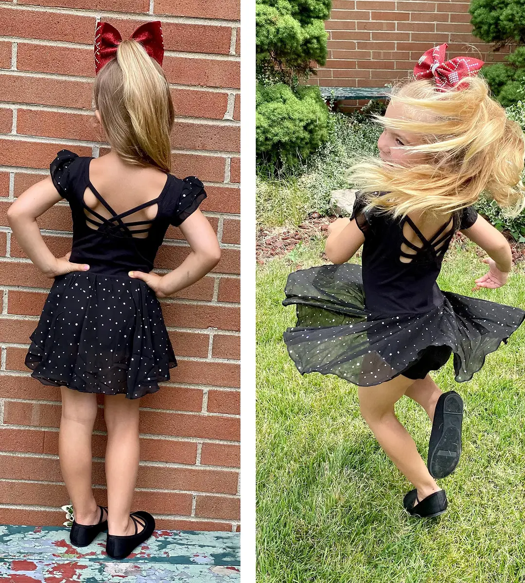 Arshiner Girls Ruffle Sleeve Ballet Leotard with Skirt Black 3-4T (100 cm) | Sparkle Double Layer Ruffle Sleeve - view 8