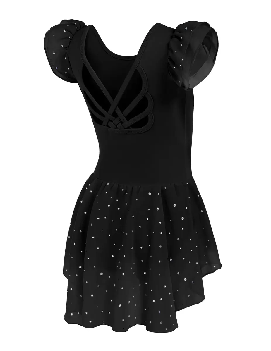 Arshiner Girls Ruffle Sleeve Ballet Leotard with Skirt Black 3-4T (100 cm) | Sparkle Double Layer Ruffle Sleeve - view 2