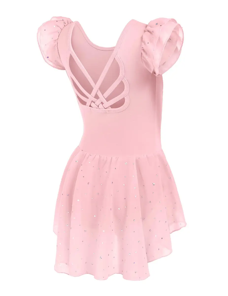 Arshiner Girls Ruffle Sleeve Ballet Leotard Dress with Skirt - Ballet Pink, 4-5T | High Stretch Dancewear - view 2