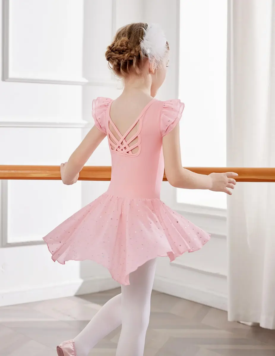 Arshiner Girls Ruffle Sleeve Ballet Leotard with Chiffon Skirt | Ballet Pink, 6-7 Years - view 5