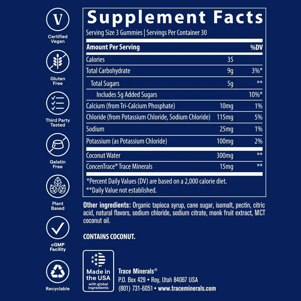 Trace Minerals Electrolyte Stamina Gummies, Lemon Lime | Full Spectrum Ionic Trace Minerals Support - view 3