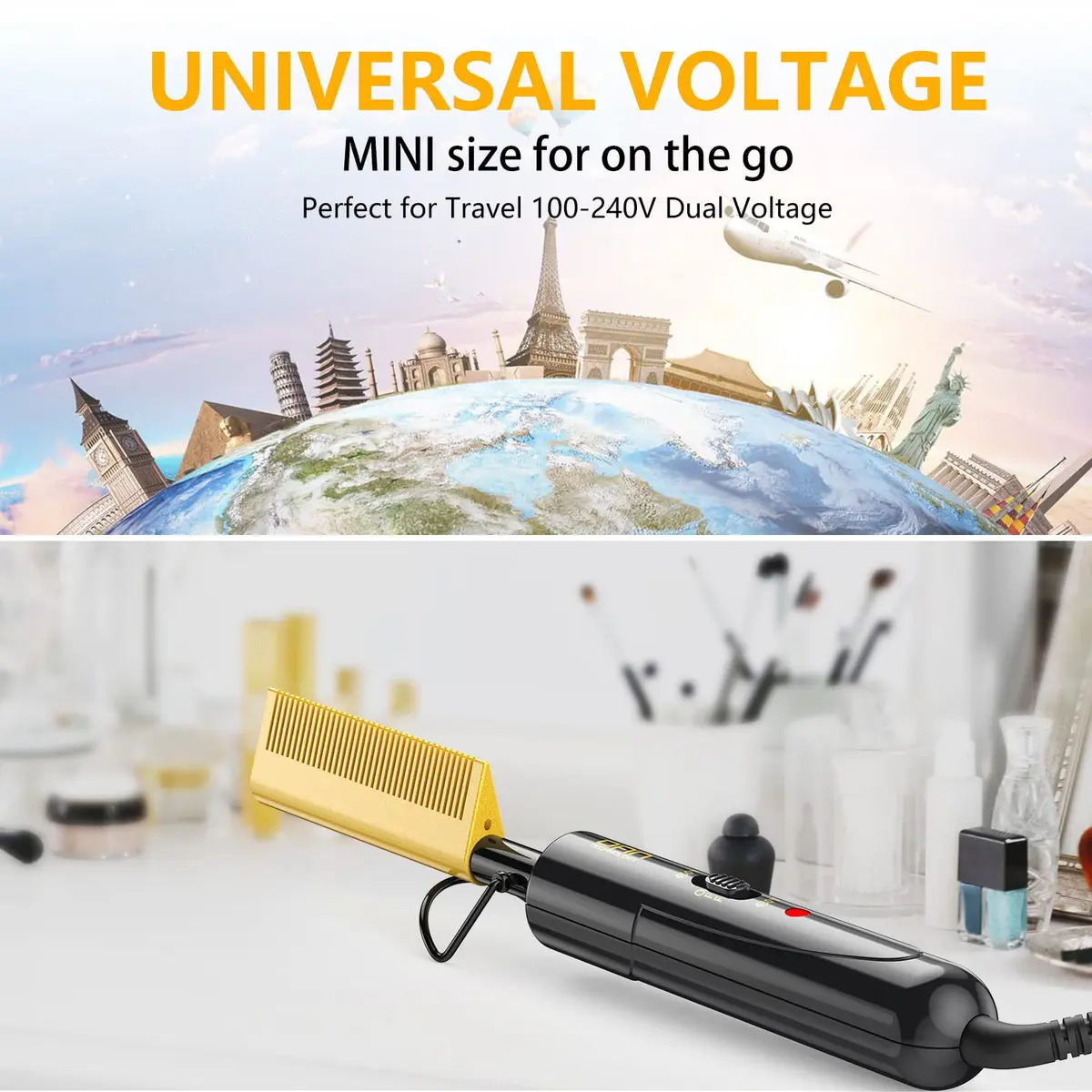DAN Technology Electric Hot Comb for Wigs & Edges, 232°C (450°F) Dual Voltage Travel Straightener | Ceramic Glaze - view 4