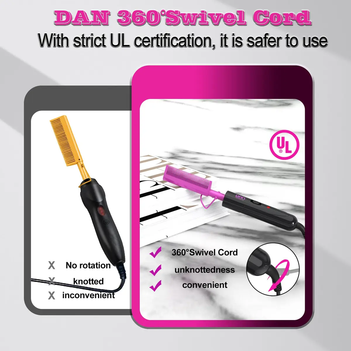 DAN Technology Ceramic Pressing Comb 450°F | Fast Heating Hot Comb for Hair Styling - view 6