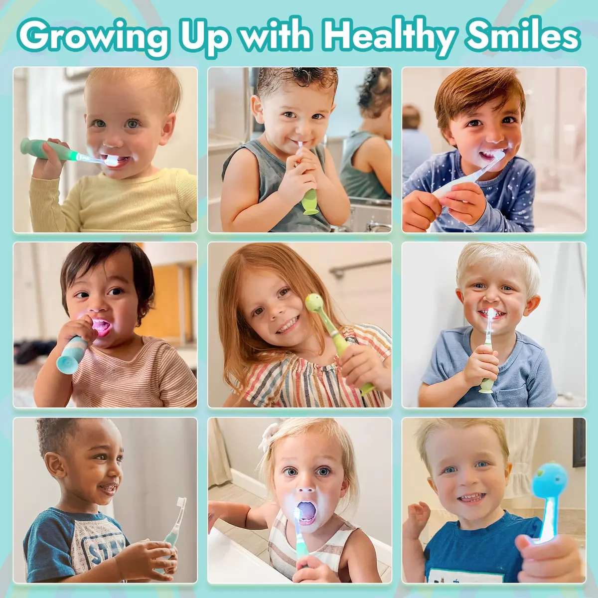 Papablic Debby Toddler Sonic Electric Toothbrush for Ages 1-3, Blue Dino with 4 Brush Heads | Gentle Sonic Vibrations & Smart Timer - view 7