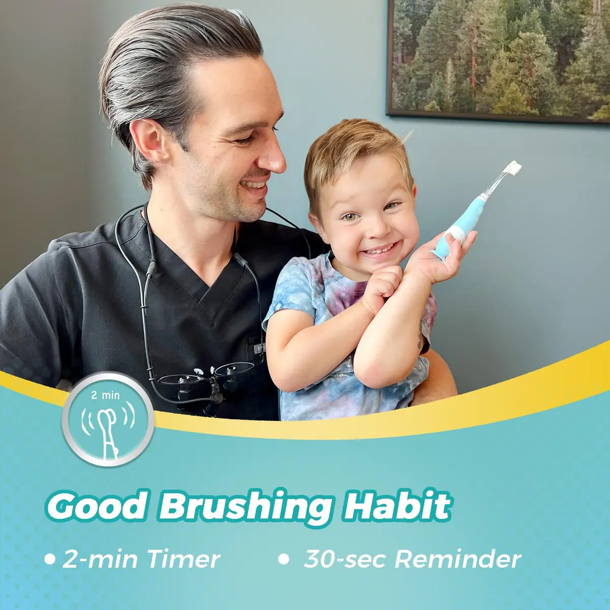 Papablic Debby Toddler Sonic Electric Toothbrush for Ages 1-3, Blue Dino with 4 Brush Heads | Gentle Sonic Vibrations & Smart Timer - view 4