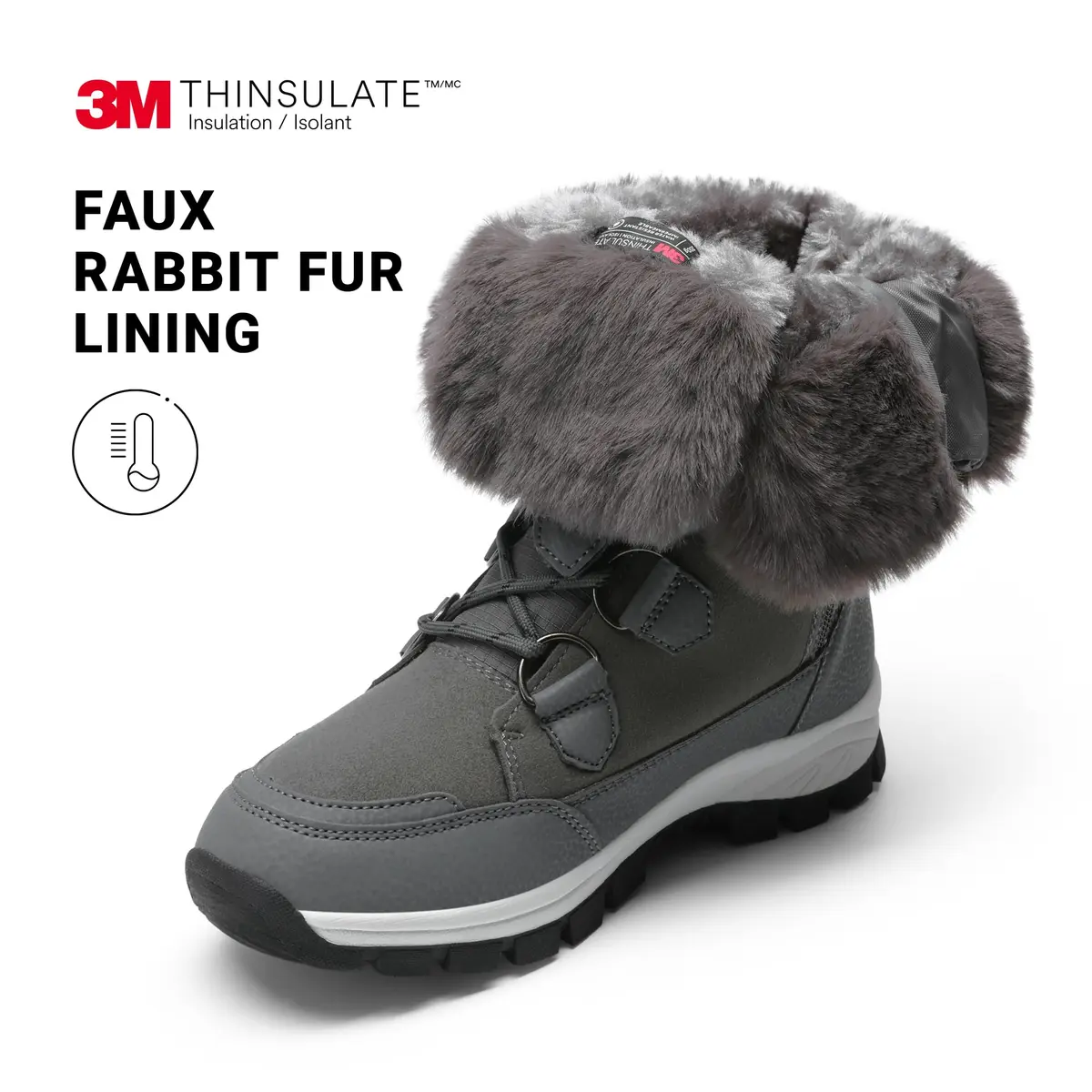 DREAM PAIRS Women's Waterproof Mid Calf Snow Boots 11 | Faux Fur & Sherpa Insulation - view 5