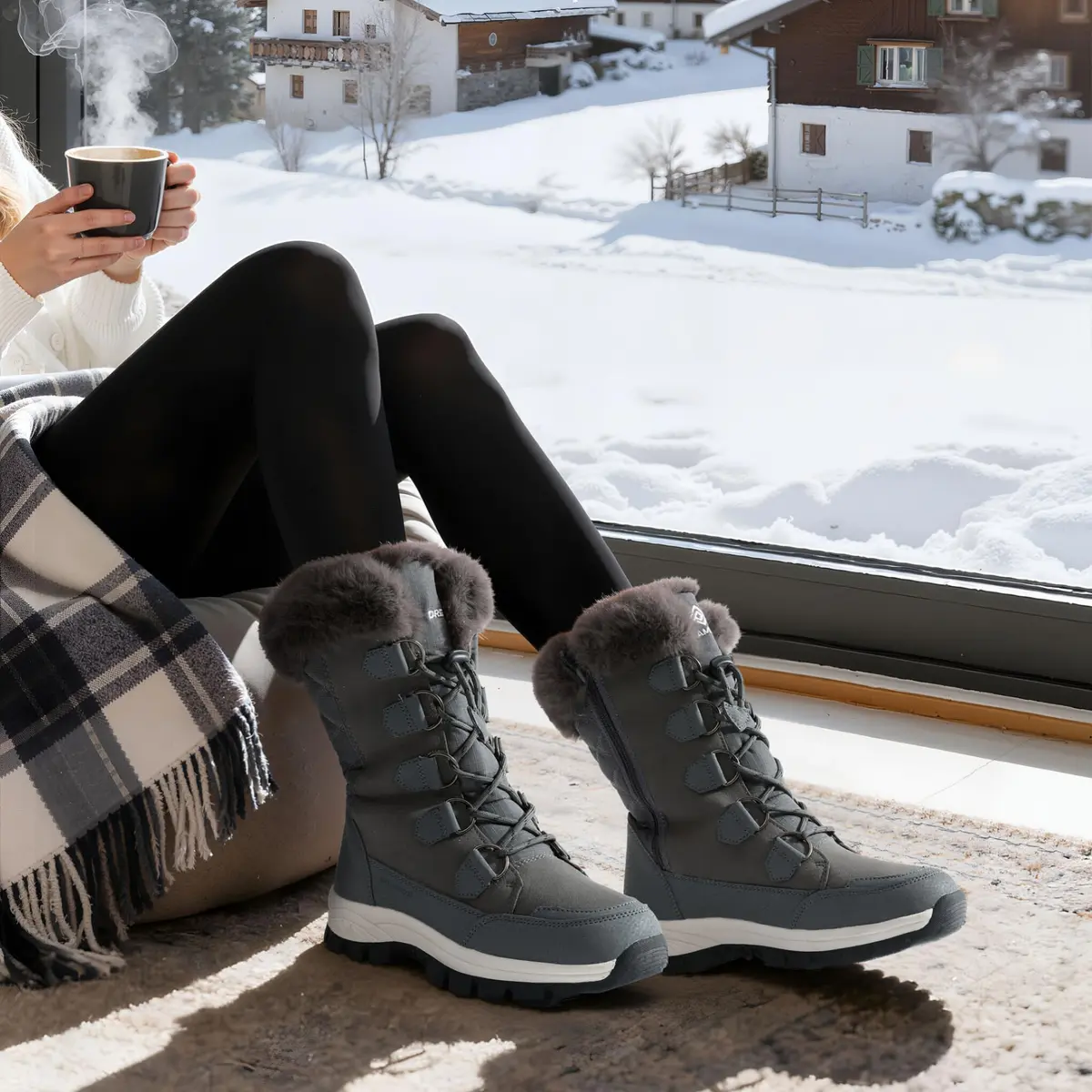 DREAM PAIRS Women's Waterproof Mid Calf Snow Boots 11 | Faux Fur & Sherpa Insulation - view 3