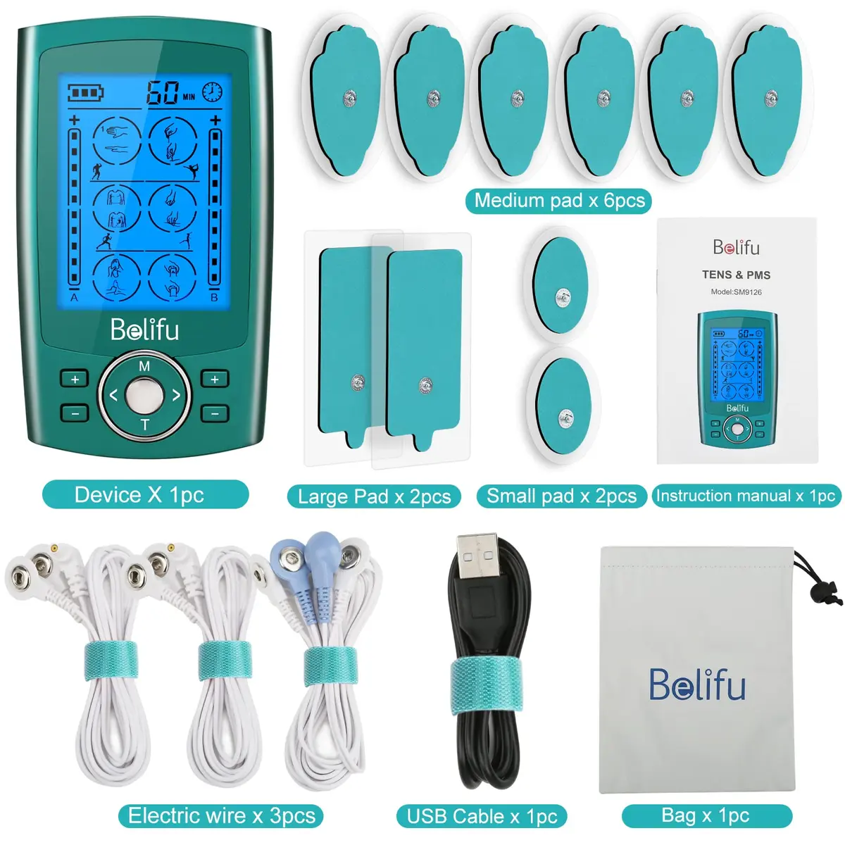 Belifu Dual Channel TENS EMS Unit with 24 Modes & 20 Intensity Levels | Rechargeable Muscle Stimulator for Pain Relief Therapy - view 6