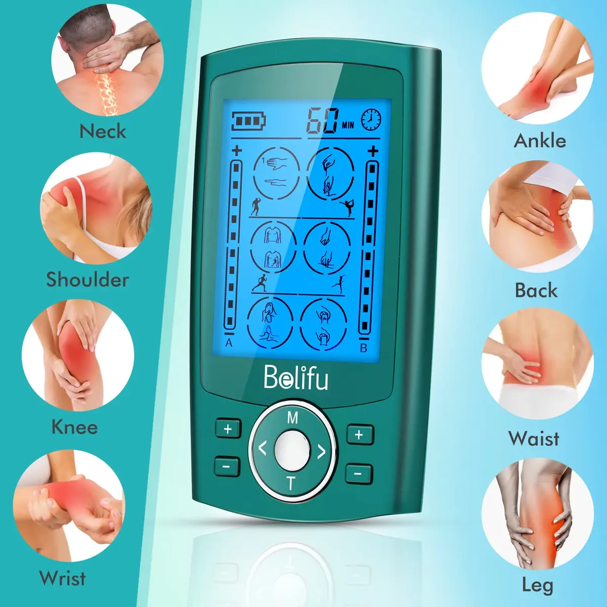 Belifu Dual Channel TENS EMS Unit with 24 Modes & 20 Intensity Levels | Rechargeable Muscle Stimulator for Pain Relief Therapy - view 2