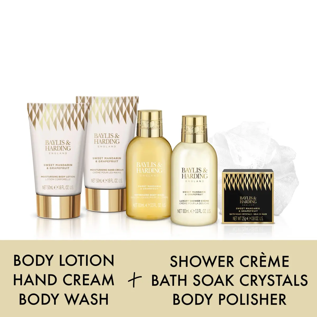 Baylis & Harding Sweet Mandarin & Grapefruit Luxury Pamper Present Gift Set for Women | 100ml (3.3 fl oz) Body Wash, 100ml (3.3 fl oz) Bath Bubbles, 50ml (1.6 fl oz) Lotion, 50ml (1.6 fl oz) Hand Cream, 25g Epsom Salts - view 3