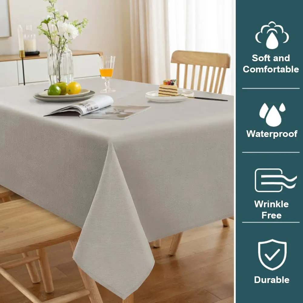 FantasDecor Rectangle Tablecloth 60 x 104 Inch | Waterproof & Wrinkle Resistant Linen Fabric Cover - view 2