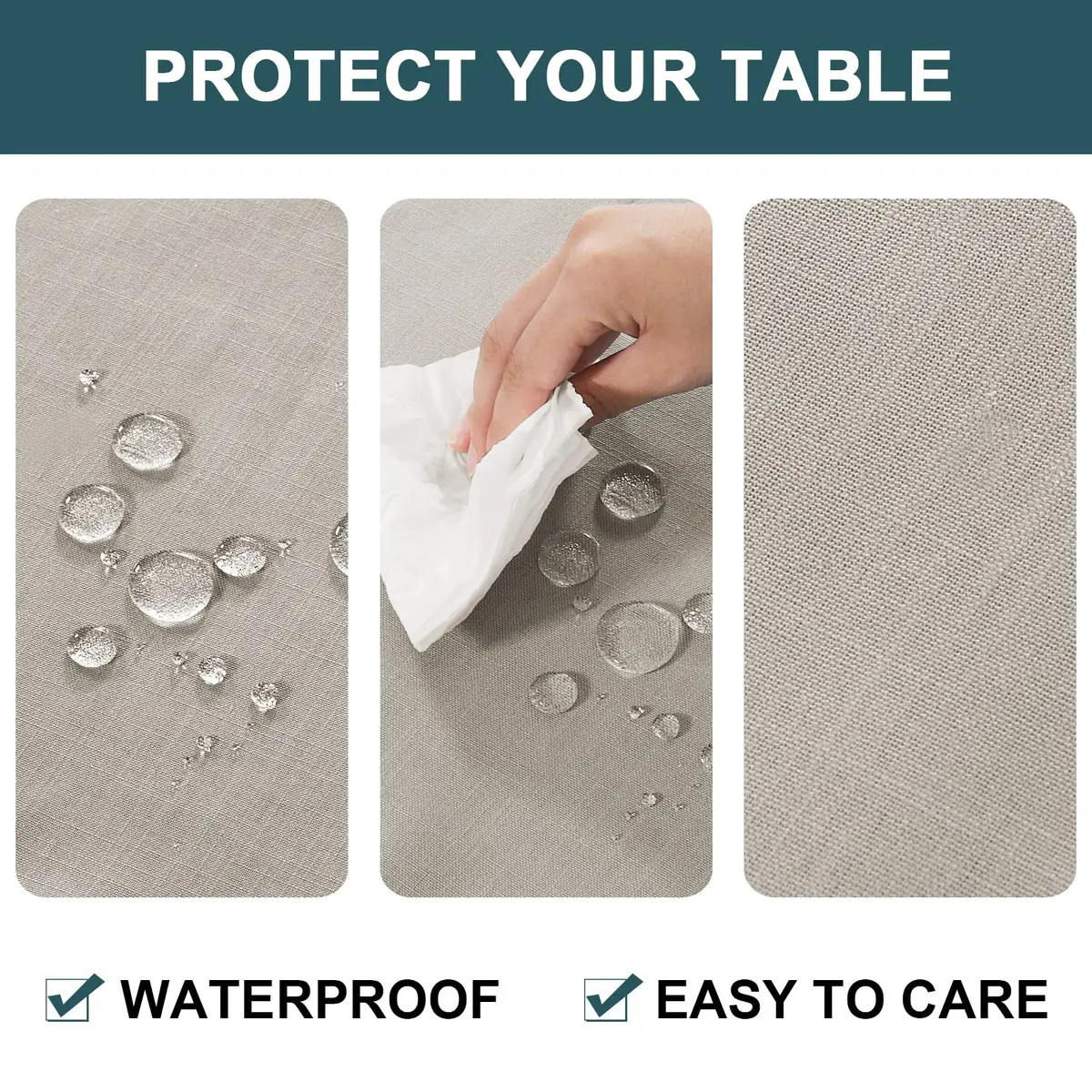 FantasDecor Rectangle Tablecloth 60 x 104 Inch | Waterproof & Wrinkle Resistant Linen Fabric Cover - view 3