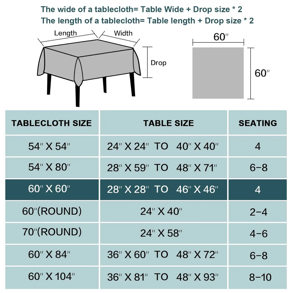 FantasDecor Square Tablecloth 60 x 60 Inch | Waterproof & Wrinkle-Free Linen Cover - view 6