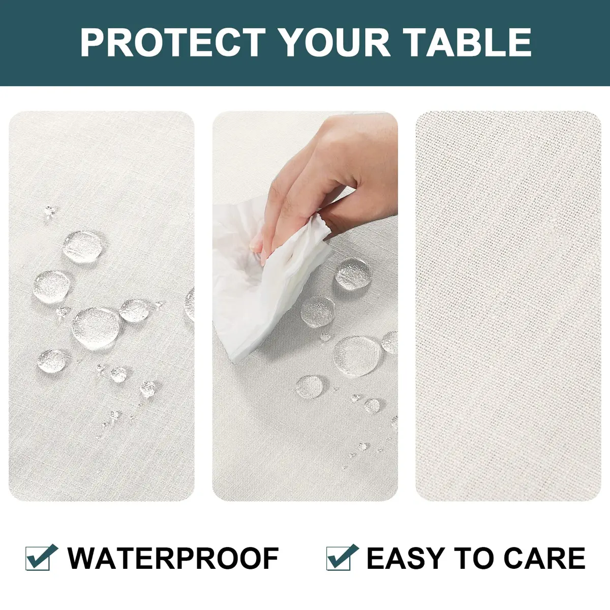 FantasDecor Square Tablecloth 60 x 60 Inch | Waterproof & Wrinkle-Free Linen Cover - view 3