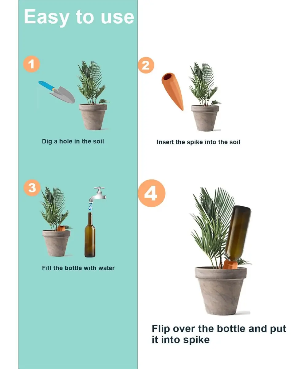 vensovo Terracotta Self Watering Spikes 10 Pcs | Automatic Water Seepage for Indoor & Outdoor Plants - view 3