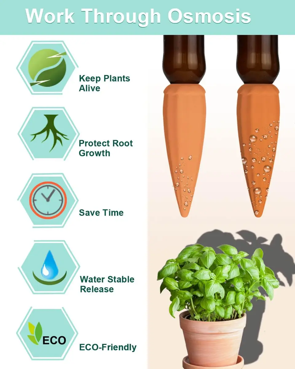 vensovo Terracotta Self Watering Spikes 10 Pcs | Automatic Water Seepage for Indoor & Outdoor Plants - view 4