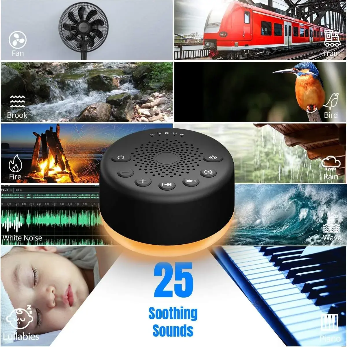 Easysleep White Noise Machine with 25 Sounds & Night Light | 10.1 cm (3.9 inch) Compact Design - view 2