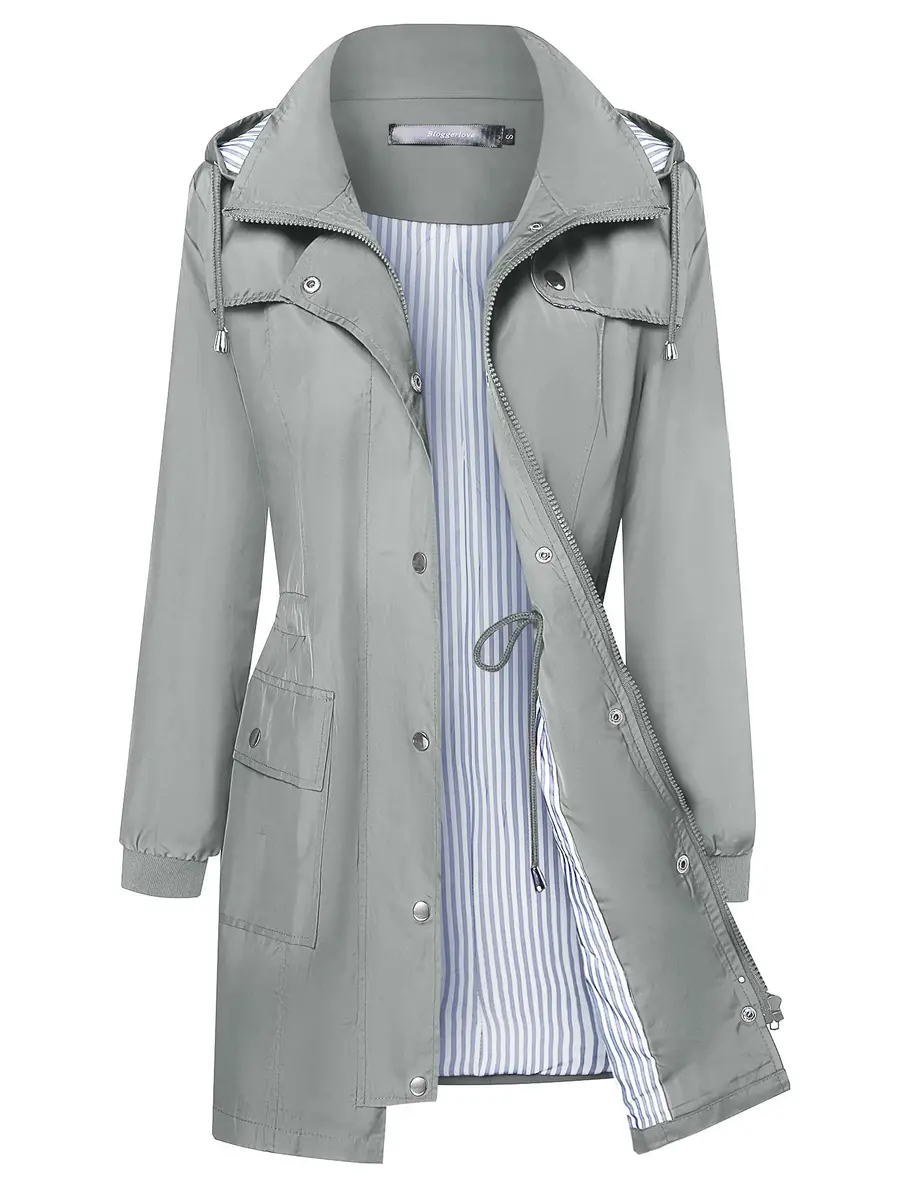 Bloggerlove Waterproof Rain Jacket for Women Lightweight & Hooded | Outdoor Spring Coat in Grey (0.81 Fl Oz) - main product image