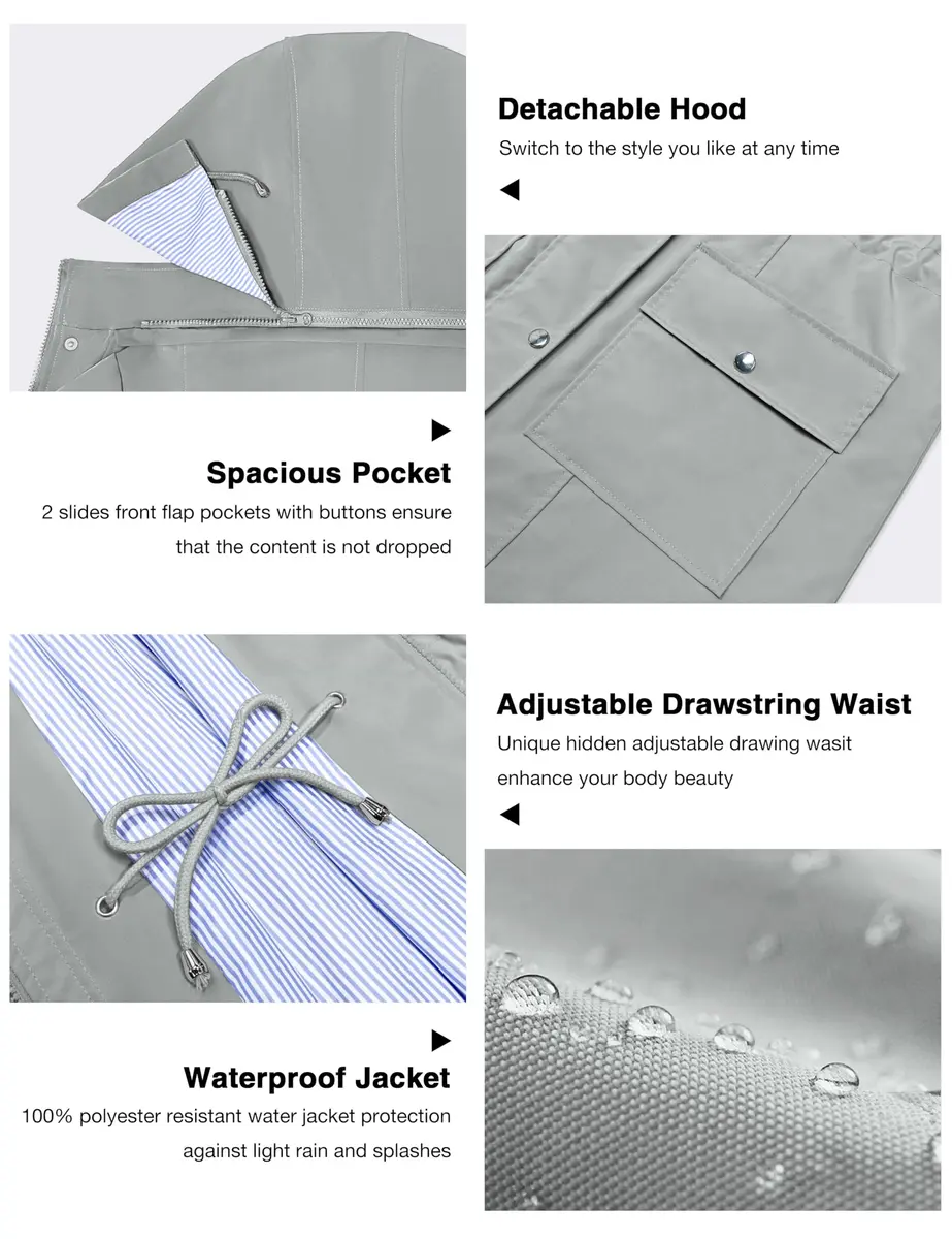 Bloggerlove Waterproof Rain Jacket for Women Lightweight & Hooded | Outdoor Spring Coat in Grey (0.81 Fl Oz) - view 5